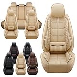 Leather Car Seat Covers Fit for Ford Edge 2011-2024, 5 Seater Car Seat Cover, Premium Waterproof, Scratch Resistant Car Interior Accessories (Full Set Beige)