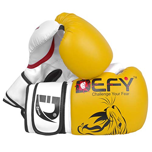 Defy Boxing Gloves For Men & Women Training Mma Muay Thai Premium Quality Gloves For Punching Heavy Bags, Sparring, Kickboxing, Fighting Gloves Tiger Model (Yellow, 10 Oz) #TOP1