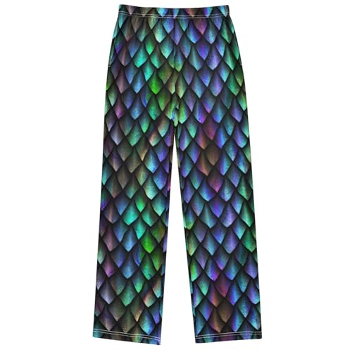 Boy's Pants Dragon Scale Colorful Skin Jogger Pants Elastic Waist Long Bottoms Trousers with Pockets 6-14 Years