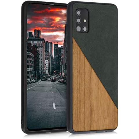 kwmobile Funda Compatible con Samsung Galaxy A51 - Carcasa de Madera y Cuero sintético Cover