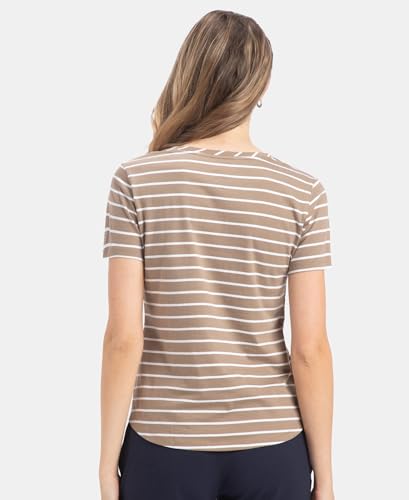 Image of Jockey A121 Women Super Combed Cotton Stripe Fabric Relaxed Fit Round Neck Half Sleeve T-Shirt with Curved Hem Styling