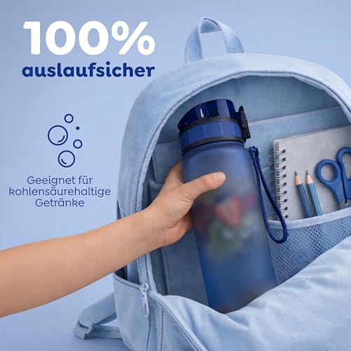 Sweety Fox Trinkflasche Kinder Kohlensäure Geeignet 500ml, Blau - Trinkflasche Sport 100% Auslaufsicher & Wasserflasche Spülmaschinenfest 6