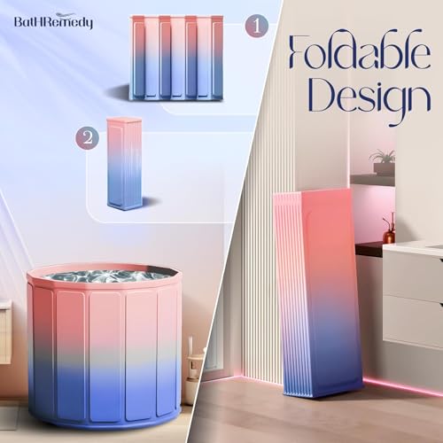 Image of Bath Tub for Adult for Bathroom, Foldable SPA Tub for Home Use with Drainage Hole, Thickened Insulated Ice Bath Tub, Inflatable BathTub for Adults, Ice BathTub for Adults (Pink Purple)