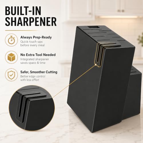 19-Piece Black Kitchen Knife Block Set with Built-in Sharpener - image 6