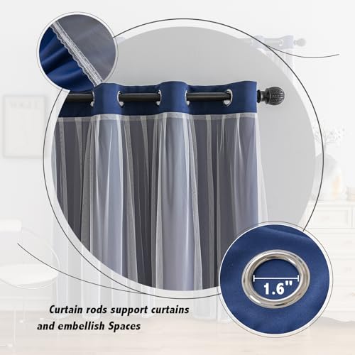 Image of Anytime Double Layer Blackout Curtains 2 Panels,52Wx63L,Navy Blue | Sheer And Fabric Window Drapes Grommet Top Solid Color Bedroom Living Room Home Decor