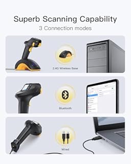 Inateck Scanner Codici a Barre Wireless 2D con Schermo, Doppio Sensore CMOS e CCD per Codici Lunghi e Sfocati, Lettore QR Bluetooth con Base di Ricarica, Tastiera per Impostazioni, Supporta App SDK