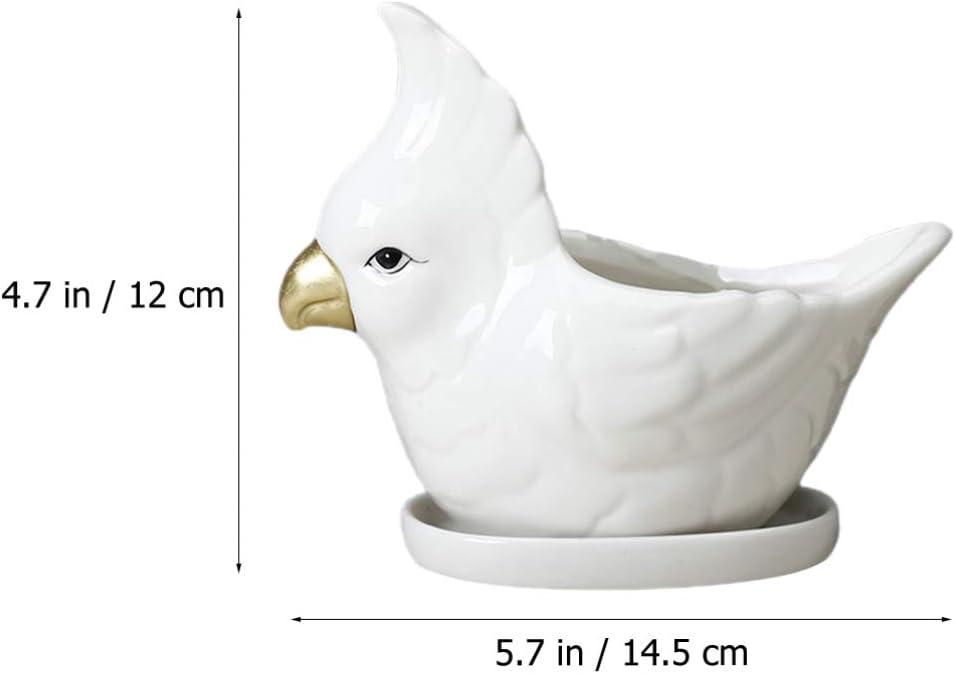 Homoyoyo Parrot Planter Pot Ceramic Flower Pot for Bonsai Mini Parrot Shape Succulent Planter with Saucer for Suculent Cactus Flower Pot Holder Bird Figurine for Desk Decoration White
