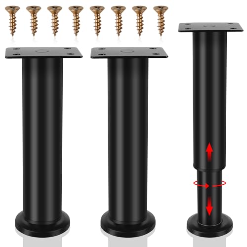 RNHDLY Lot de 2 Pied Reglable pour Meuble avec Socle, 18 à 30 cm Pied Reglable Meuble en Métal, Noirs Pied de Meuble Reglable pour Design de Meubles Personnalisés