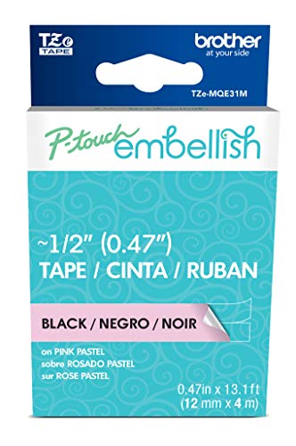 Image of Brother P-Touch Embellish Black Print on Pastel Pink Tape TZEMQE31M - ~ inch Wide x 13.1' Long for use with P-Touch Embellish Ribbon & Tape Printer
