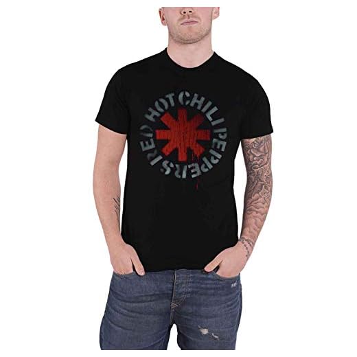 Red Hot Chili Peppers Camiseta Oficial Distressed Asterisk (Negro)