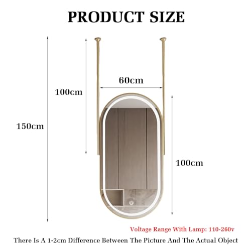 Lustro sufitowe LED z regulowaną jasnością, pływające lusterko do przedpokoju, garderoby, domu, 60 x 100 cm