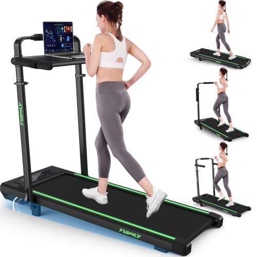 Image of Walking Pad Treadmill with Desk Workstation, 15% Incline Treadmill with Handle Bar, Foldable Treadmills Under Desk for Home /Office, 400 lbs+ Capacity, Adjustable Height, Removable Desk, 3.5HP Motor