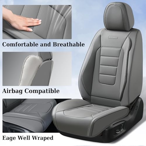Image of Coverado Front Seat Covers, Car Seat Cover, Gray Seat Covers for Cars, Car Seat Protector, 2PCS Waterproof Faux Leather Car Seat Cushion, Luxury Seat Cushions, Auto Seat Covers Fit for Most Vehicles