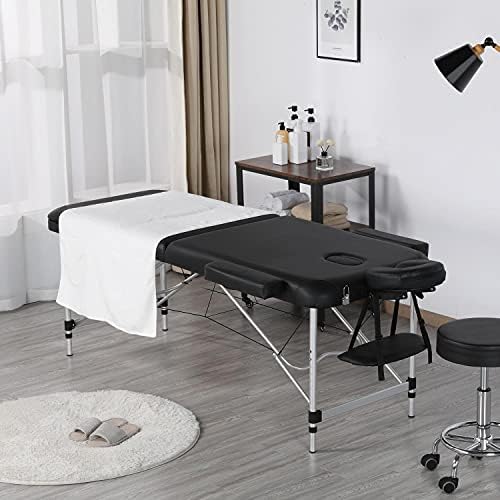 Yaheetech Massage Table 70cm Width Beauty Couch Bed Adjustable 3 Fold Massage Bed Portable Salon Bed Round Corner with Face Hole Professional Physical Therapy Table Black
