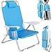 BAKAJI Cadeira de praia dobrável portátil com moldura tubular de alumínio dobrável com bolso para todas as bolsas de armazenamento, bolsa térmica integrada e alças de ombro para mochila (azul)