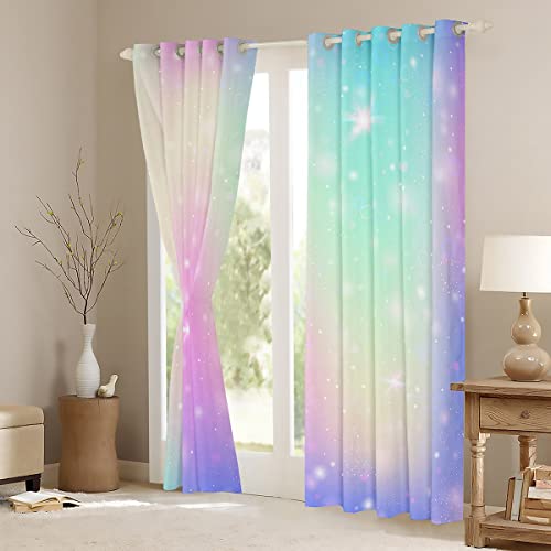 Homemissing Gradient Blackout Curtains(30%-50%) Purple Green Dreamy Gradient Curtain Galaxy Ombre Window Dreapes for Bedroom Children Fairy Window Treatments W52*L90 - Image 3