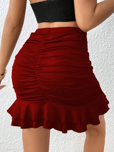 Solid Color Ruffle Hem Bodycon Mini Skirt 2025 Fashion Skirts for Women2