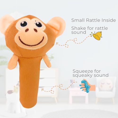 Image of Mini Steps Monkey Rattle Plush Toy for Babies | Ultra-Soft & Washable Stuffed Animal with Rattle Sound | Safe & Non-Toxic Soft Toy for Newborns & Toddlers | Gift for Boys & Girls