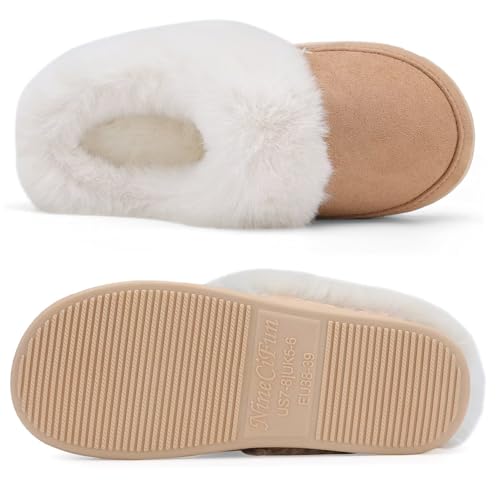 ninecifun women39s and men39s memory foam house slippers faux fur lined indoor fuzzy slippers with no-slip sole slip on suede home shoes warm winter gift for women amp men