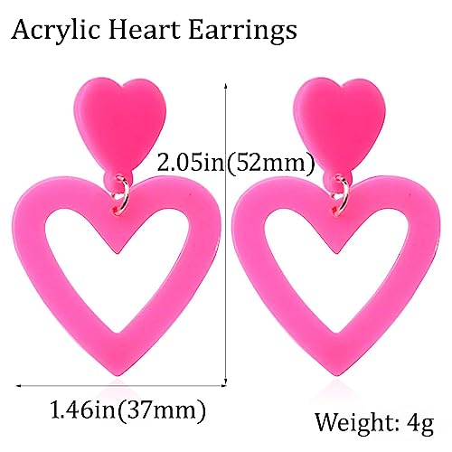 2025 Summer Hot Pink Love Heart Earrings for Women Y2K Double Heart Red Dangle Earrings Lightweight Acrylic Earrings Jewelry for Valentines Wife Mom Girlfriend Her3