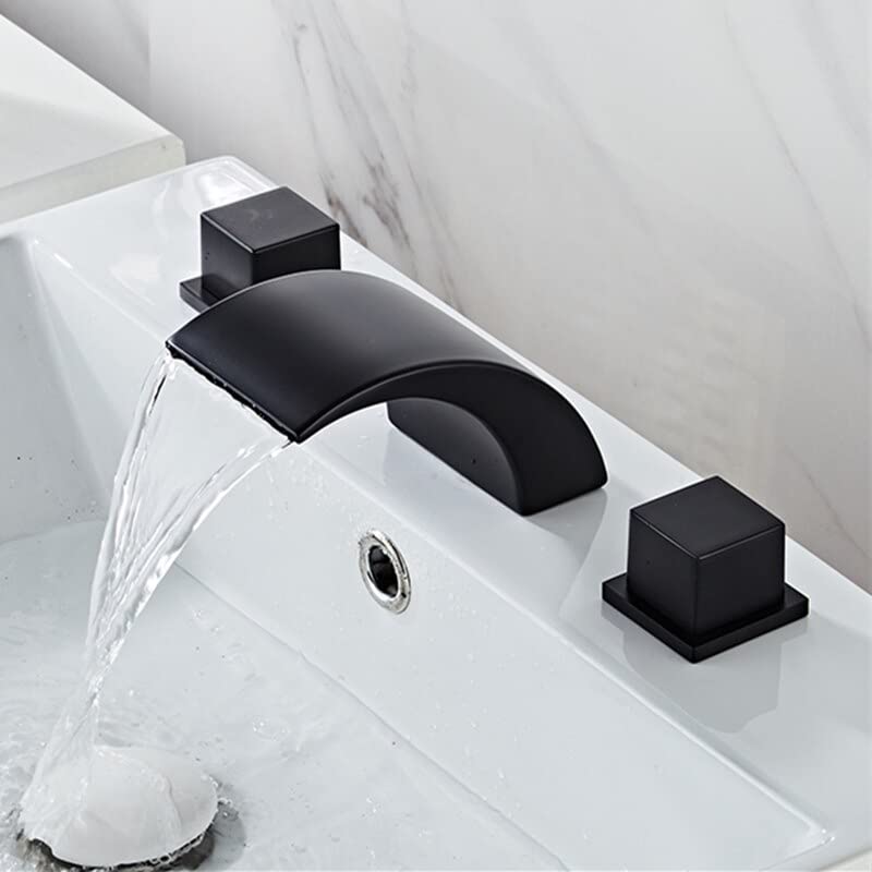 Robinet cascade noir mat premium pour lavabo design à 3 trous