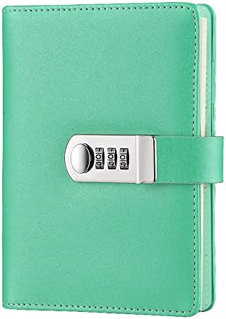 NectaRoy Lock Journal Lockable Refillable Diary, PU Leather Cover Writing Notebook Planner Organizer with Combination Lock, Travel Journal with Lock, Notepad with Pen Holder, Size 185x135mm