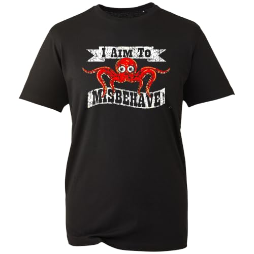 Image of Octopus Misbehave T-Shirt, Unhinged Tentacle Rebellion Sarcastic Slogan Tee (Black, M)