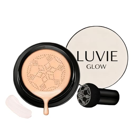 Luvie Glow Foundation Cushion Mushroom Head Air Cushion CC Cream BB Cream Face Makeup Foundation Moisturizing Concealer Brighten Long-Lasting Even Skin Tone for All Skin Types (Ivory)