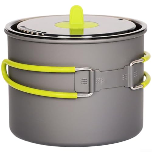 Hard Anodised Aluminium Camping Pot 1.2L with Folding Handle for Hiking Backpacking Outdoor Cooking Set Lightweight Portable Mess Kit Flat Bottom 13.6