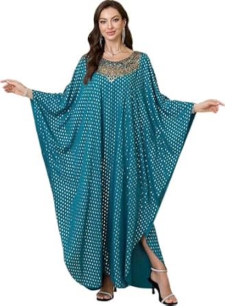 Womens Embroidered Kaftan Dresses Beach Blouse Cotton Gold Embroidery Holiday Robe Plus Size Caftans Kaftan Dress