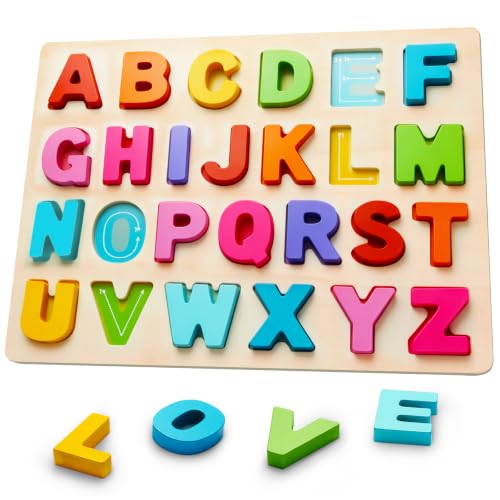 JOLSNAF Wooden Alphabet Puzzles ABC Learning Toys for Toddlers