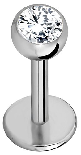 Forbidden Body Jewelry 18G 6mm Internally Threaded Solid Titanium Tragus/Helix Earring/Labret Stud with 3mm CZ Ball Top