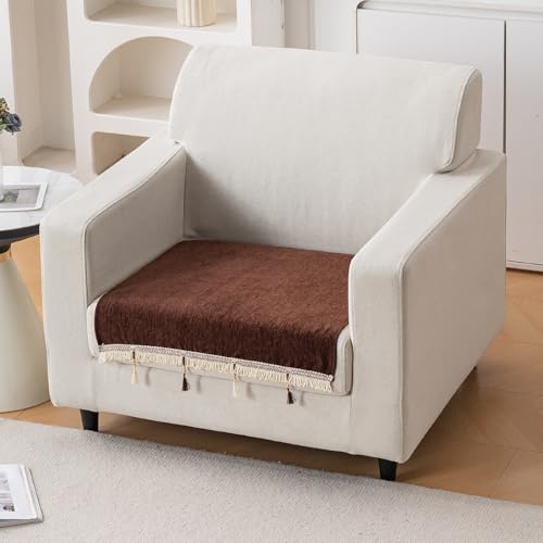 Image of HOKIPO 'Serenity Tassel' Chenille 1 Seater Sofa Cover with Tassel - Chestnut Luke (IN-890-BR)