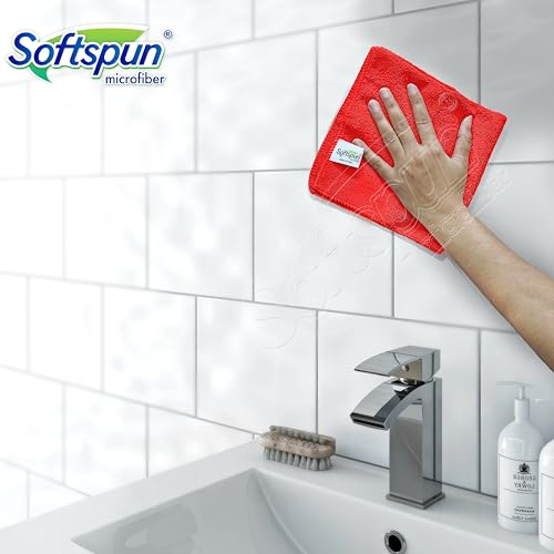 Image of SOFTSPUN Microfiber Cleaning Cloths, 5pcs 30x30cms 340GSM Red! Highly Absorbent, Lint and Streak Free, Multi -Purpose Wash Cloth for Kitchen, Car, Window, Stainless Steel, Silverware.