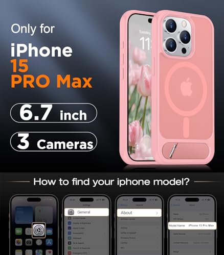 Image of Magnetic Compatible with iPhone 15 Pro Max Case, [Built-in Invisible Kickstand][Compatible with MagSafe][Military Grade Shockproof] Slim Translucent Matte Phone Case for iPhone 15 Pro Max 6.7 inch
