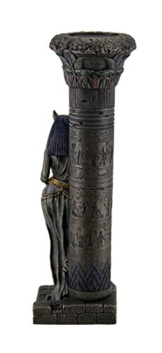 Veronese Design 10.75" Tall Egyptian Goddess Bastet Leaning On Pillar Cold Cast Resin Antique Bronze Finish Statue Tealight Candle Holder #TOP2