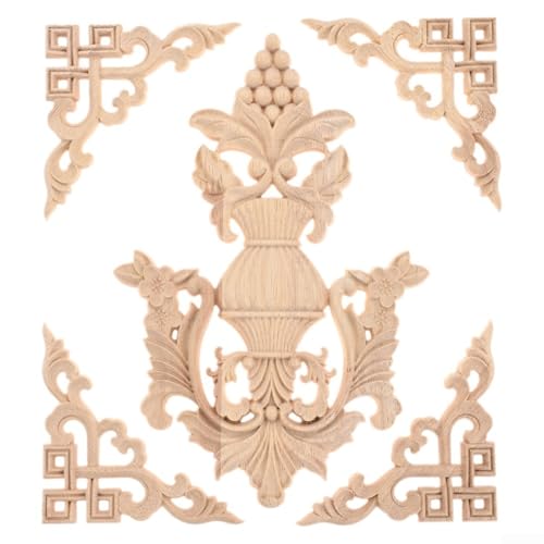Juego de 5 apliques de madera con esquinas decorativas para puertas, armarios, camas y armarios, calcomanías de madera sin terminar para pintura y decoración de muebles del hogar