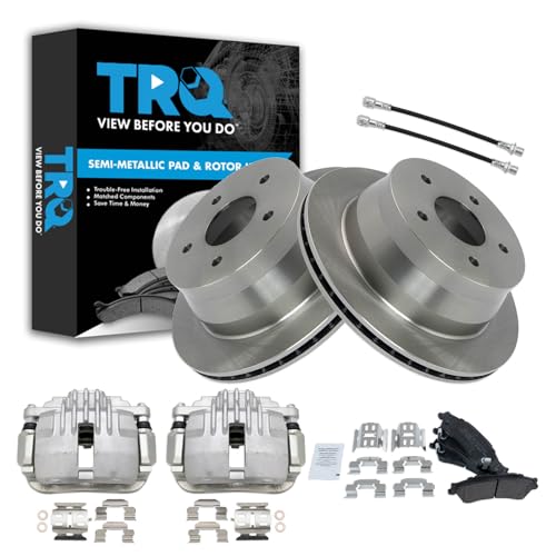 Image of TRQ Rear Brake Pad and Rotor Set Semi Metallic Rotors Calipers Compatible with 1999-2005 Chevrolet Blazer 2000-2004 S10 1998-2001 GMC Jimmy Oldsmobile Bravada 2000-2003 Sonoma 1998-2000 Isuzu Hombre