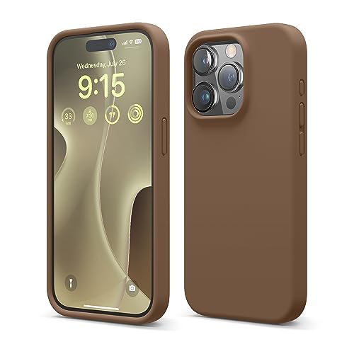 Image of elago Compatible with iPhone 15 Pro Case, Liquid Silicone Case, Full Body Protective Cover, Shockproof, Slim Phone Case, Anti-Scratch Soft Microfiber Lining, 6.1 inch (Brown)