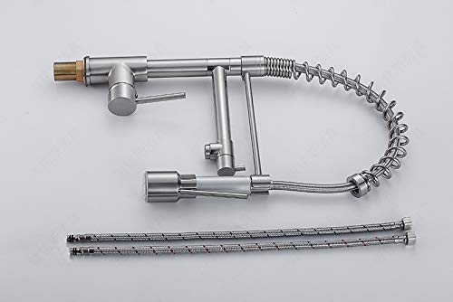 Brushedledkitchen Grifo De La Cocina Grifo Del Fregadero De Doble Cabezal El Mezclador Enfriado Por Agua Caliente Con La Cabeza De Ducha Extraíble Con Resorte Flexible Antiguo