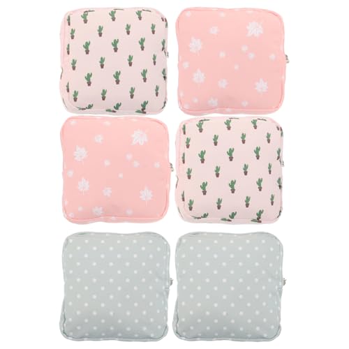 LABRIMP Bolsa Menstruación Portátil 6 Piezas Estampado Verde y Rosa Estuche para Compresas Higiénicas Femenino Pequeño y Espacioso para Viajes y Uso Diario