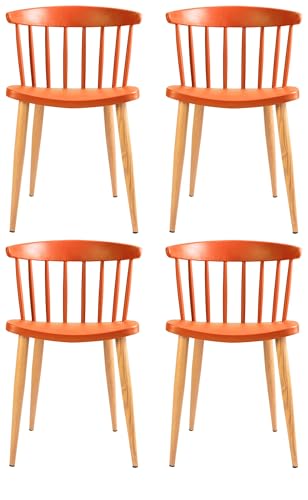 Image of Finch Fox Scandinavian Stylish & Modern Furniture Plastic Living Room Dining Chairs for Cafeteria Seating, Side, Kitchen, Restaurants, Hotels in Orange Color (Set of 4)
