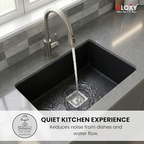Image of Gloxy Granite Quartz Kitchen Sink 21x18x9 Inch - Grey Matte FInish Quartz Premium Single Bowl Sink For Kitchen With Coupling Hose Pipe and Drainer Basket - Undermount /Topmount - 3 Years Warranty