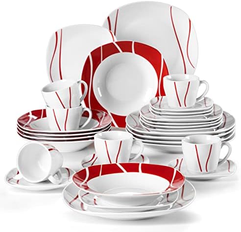MALACASA Dinner Sets, 16-Piece Porcelain Plates and Bowls Set with 4-Piece Dinner Plate/Soup Plate/Side Plate/Cereal Bowl, Dinnerware Set Service for 4, Series Isabel