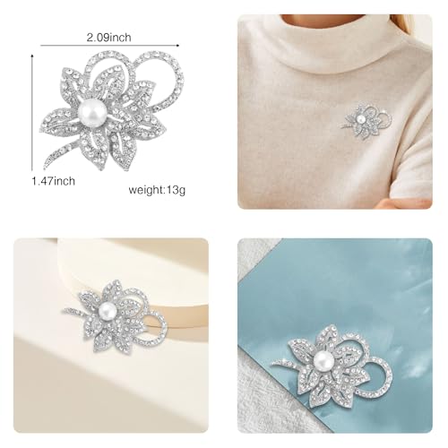 Image of Crystal Flower Brooch Pins for Women Elegant Enamel Rhinestone Floral Brooches Pin Fashion Jewelry for Party Dance Wedding Banquet Brooch for Women Gift