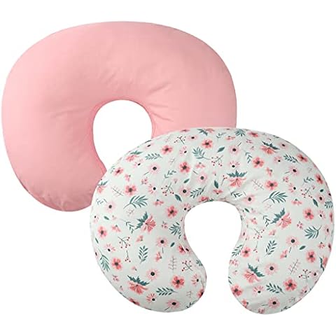 Tontukatu Nursing Pillow Cover 2 Pack 100% Cotton Nursing Pillow Slipcovers for Breastfeeding Moms Soft Fit Standard Infant Nursing Pillows & Positioners for Baby Girl Pink Floral Cover