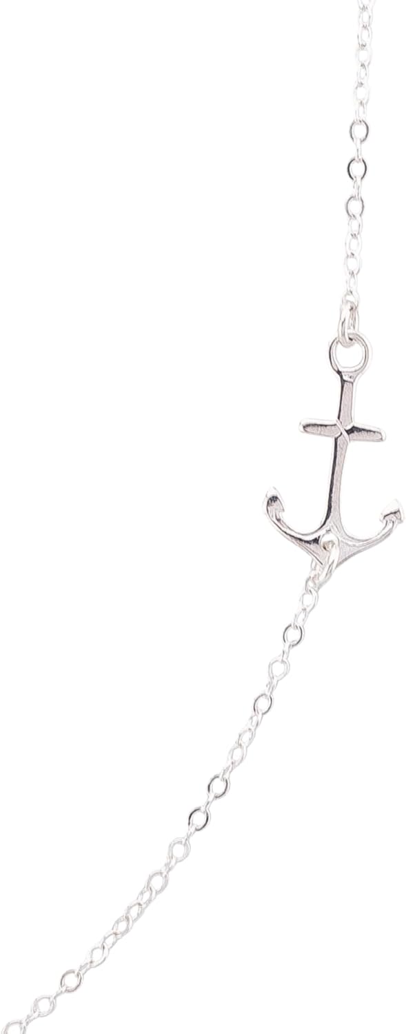 HotMixCold Handmade Small Sideways Anchor Necklace, Thin Delicate Anchor Chain Pendant Necklace, Silver and Rose Gold Nautical Jewelry