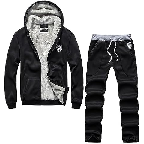 Weazifeur Men's Tracksuit 2 Piece Autumn Winter Casual Solid Jogger Sport Gym Sweatsuit Long Sleeve Hoodies And Men Two (Black, M) Cover