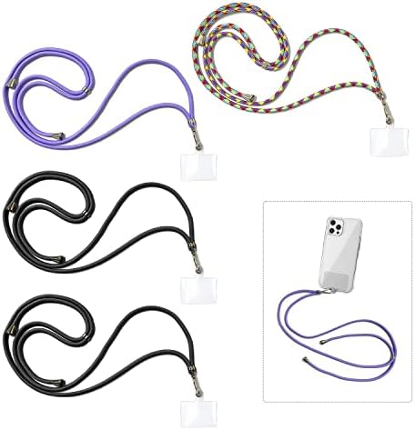 4pcs Universal Hanging Neck Phone Strap, Phone Chain with Key Chain and Neck Strap Compatible with Most Smartphones for Phone Cases (2 Black Plus 1 Rainbow Plus 1 Purple)