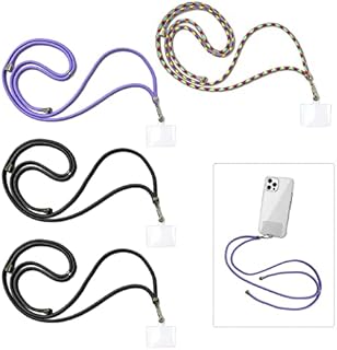 4pcs Universal Hanging Neck Phone Strap, Phone Chain with Key Chain and Neck Strap Compatible with Most Smartphones for Phone Cases (2 Black Plus 1 Rainbow Plus 1 Purple)